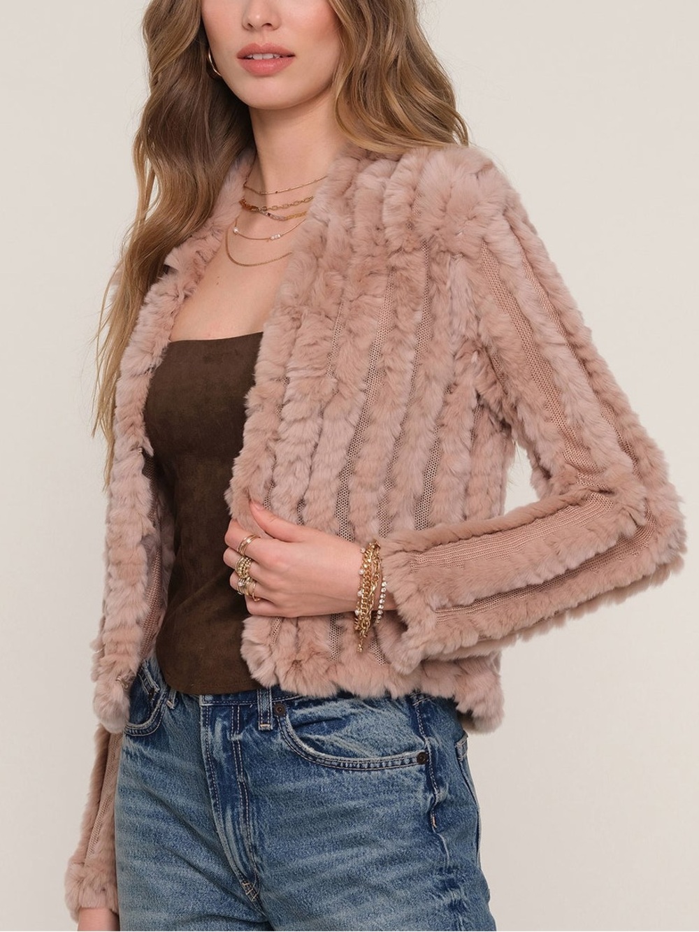 Heartloom Taupe Faux Fur Open-Front Teddy Jacket